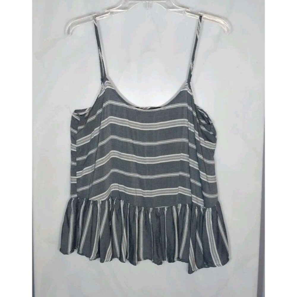 Old Navy Tank Top L Blue White Stripe Peplum Flowy Boho Lightweight Cami